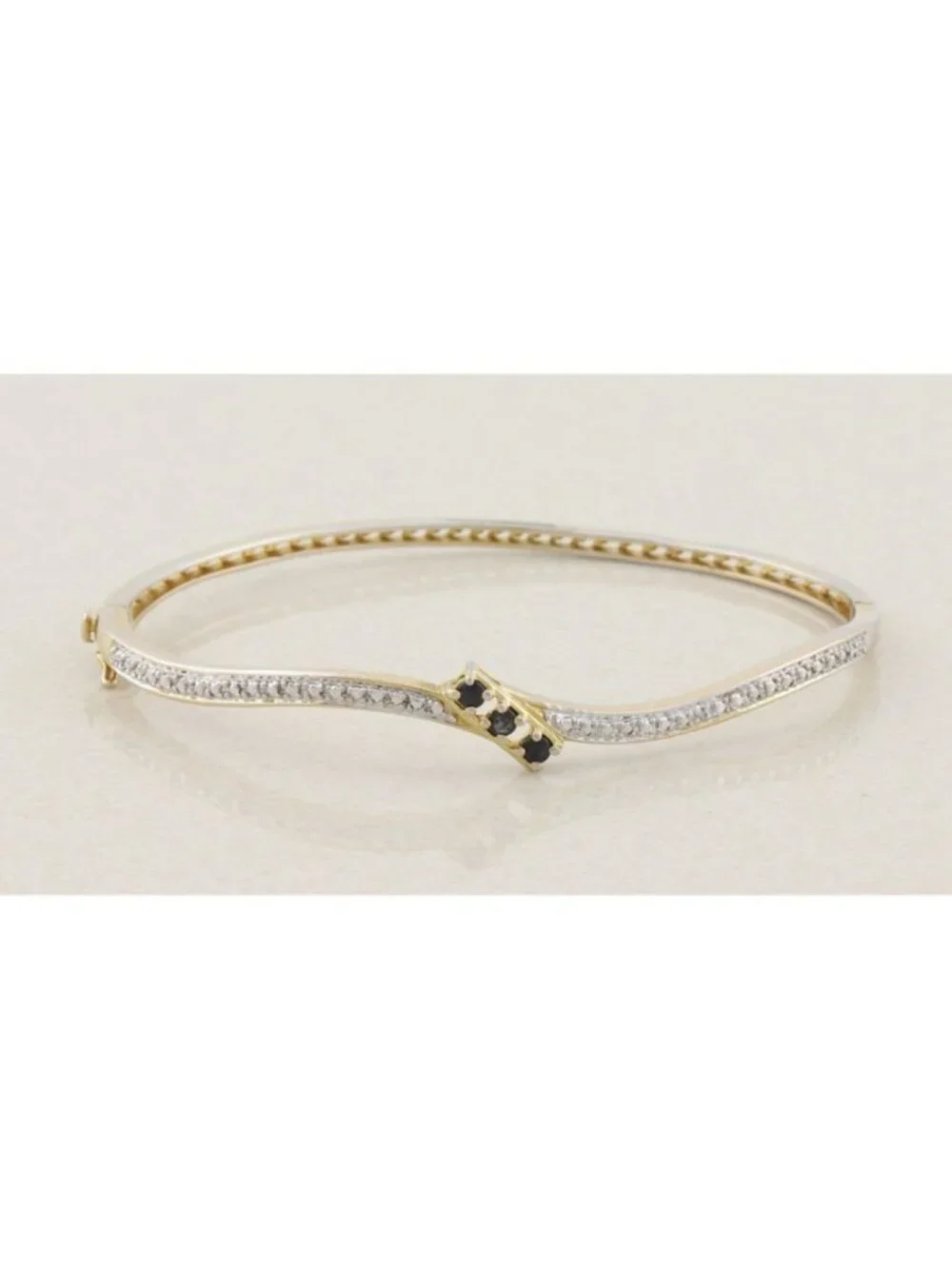 18k Gold Over Sterling Silver Natural Sapphire Bangle Bracelet Opens 7
